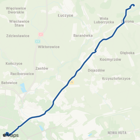 ZTP Kraków Czyżyny Dworzec ↔ Rawałowice Kapliczka map