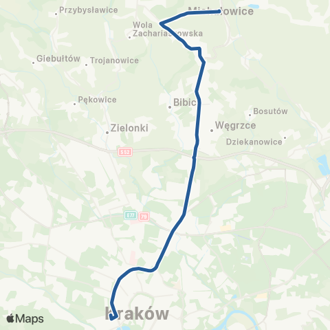 ZTP Kraków Os. Podwawelskie ↔ Michałowice P+R map