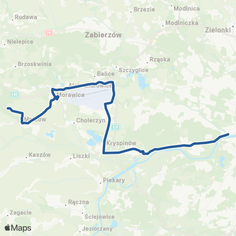 ZTP Kraków Salwator ↔ Mników Skały map