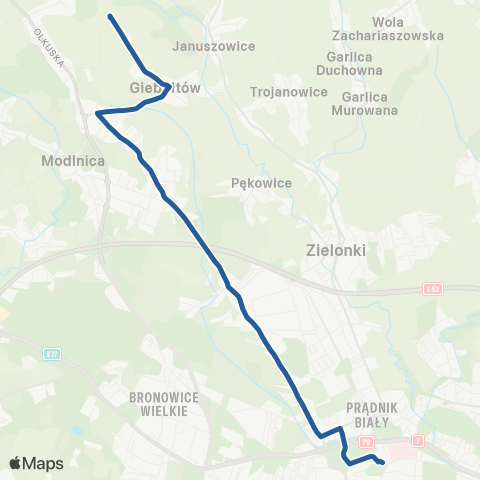 ZTP Kraków Krowodrza Górka P+R ↔ Giebułtów Morgi map
