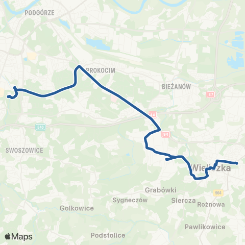 ZTP Kraków Centrum JP II ↔ Wieliczka Miasto map