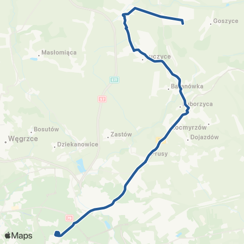 ZTP Kraków Czyżyny Dworzec ↔ Wilków Pętla map