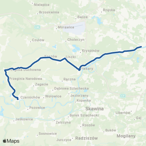 ZTP Kraków Salwator ↔ Czernichów Rynek map