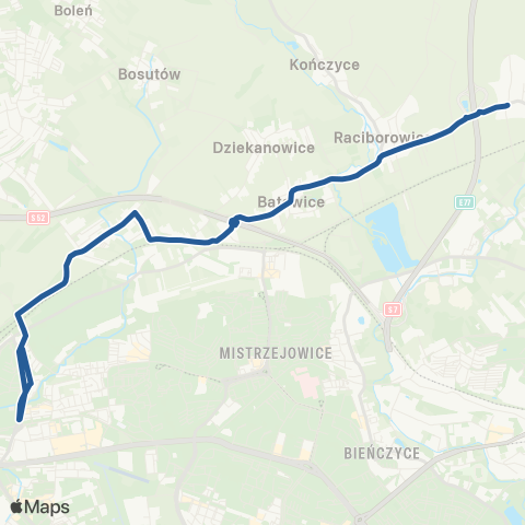 ZTP Kraków Prądnik Czerwony P+R ↔ Zastów Pętla map