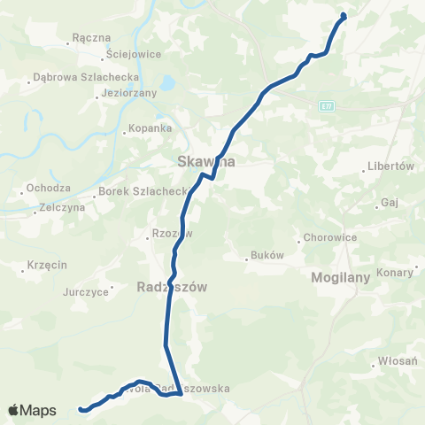 ZTP Kraków Czerwone Maki P+R ↔ Wola Radziszowska Pętla map
