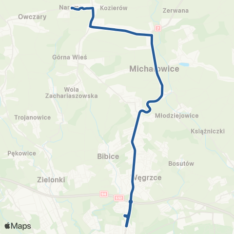 ZTP Kraków Górka Narodowa P+R ↔ Narama Remiza map