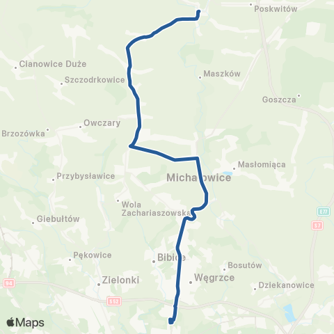 ZTP Kraków Górka Narodowa P+R ↔ Iwanowice Dworskie Pętla map