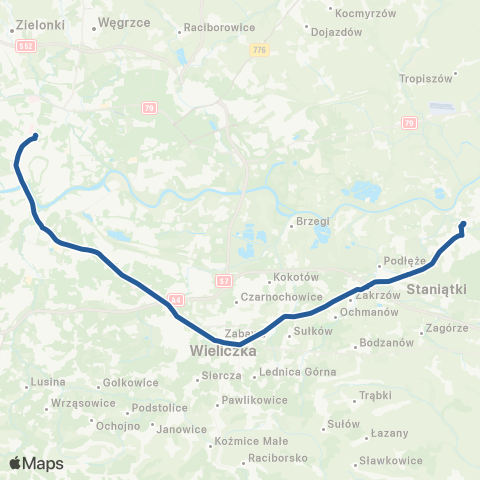 ZTP Kraków Nowy Kleparz ↔ Niepołomice Dworzec map