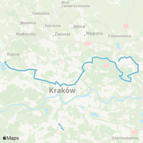 ZTP Kraków Zajezdnia Nowa Huta ↔ Mydlniki Wapiennik P+R map