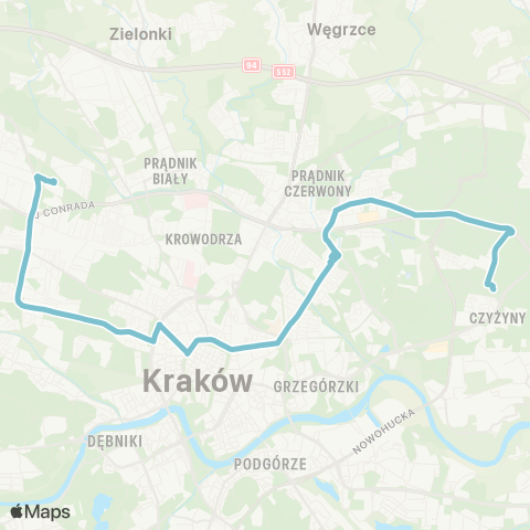 ZTP Kraków Czyżyny Dworzec ↔ Chełmońskiego Pętla map