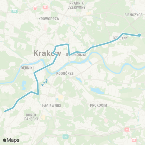 ZTP Kraków Czerwone Maki P+R ↔ Plac Centralny im. R. Reagana map