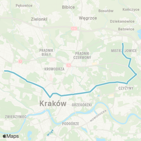 ZTP Kraków Bronowice Małe ↔ Os. Piastów map