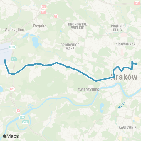 ZTP Kraków Dworzec Główny Wschód ↔ Kraków Airport map