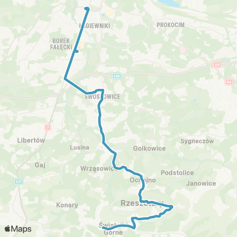 ZTP Kraków Łagiewniki ↔ Świątniki Górne Urząd Miasta i Gminy map