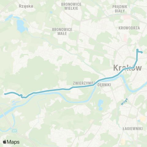 ZTP Kraków Dworzec Główny Wschód ↔ Bielany map