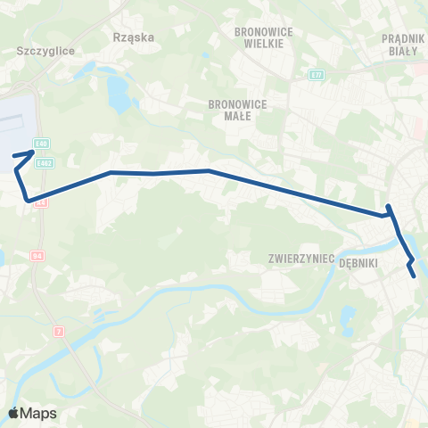 ZTP Kraków Os. Podwawelskie ↔ Kraków Airport map
