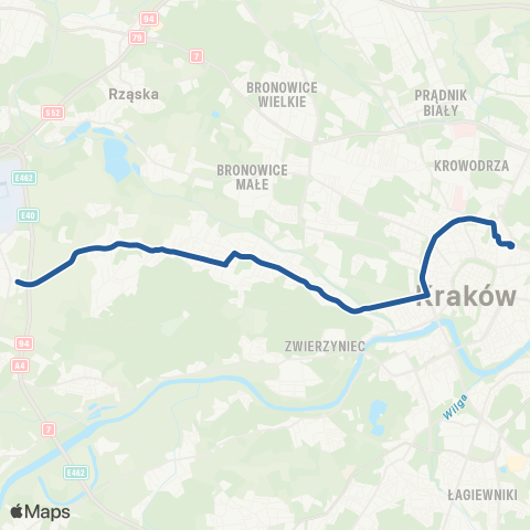 ZTP Kraków Olszanica Bory ↔ Dworzec Główny Wschód map