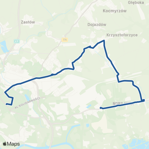 ZTP Kraków Aleja Przyjaźni ↔ Pleszów map