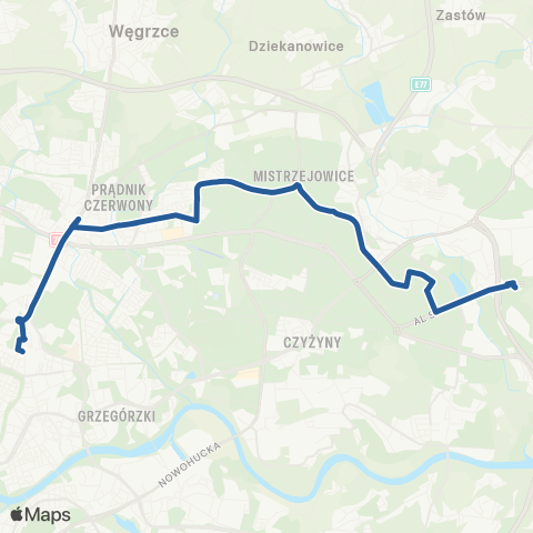 ZTP Kraków Kombinat ↔ Dworzec Główny Zachód map
