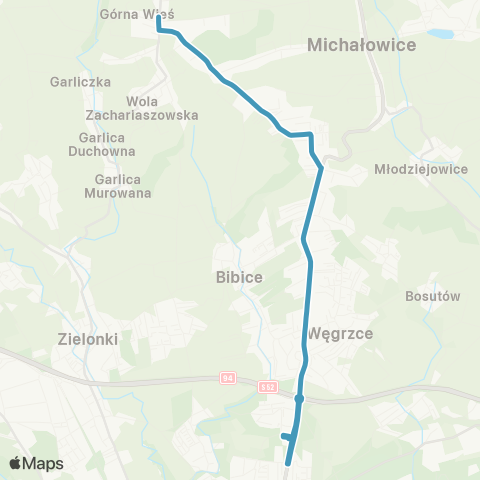 ZTP Kraków Górka Narodowa P+R ↔ Górna Wieś Pętla map
