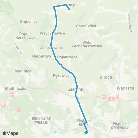 ZTP Kraków Krowodrza Górka P+R ↔ Owczary Pętla map