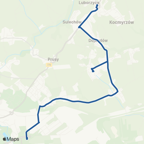 ZTP Kraków Kombinat ↔ Kocmyrzów-Luborzyca Urząd Gminy map
