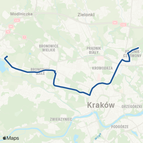 ZTP Kraków Prądnik Czerwony P+R ↔ Mydlniki Wapiennik P+R map