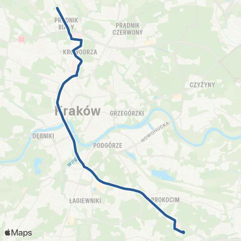ZTP Kraków Prądnik Biały Zachód ↔ Miejskie Centrum Opieki map