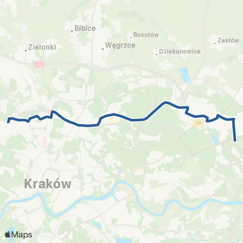 ZTP Kraków Azory ↔ Kombinat map