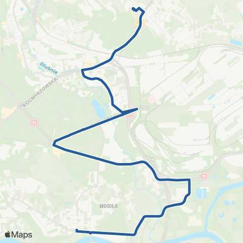 ZTP Kraków Szpital Okulistyczny ↔ Lesisko map