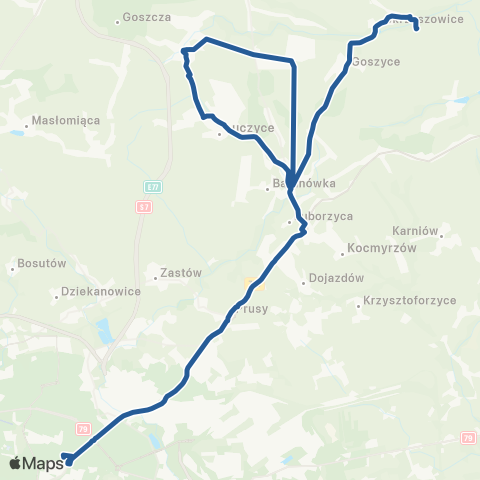 ZTP Kraków Czyżyny Dworzec ↔ Łososkowice Remiza map