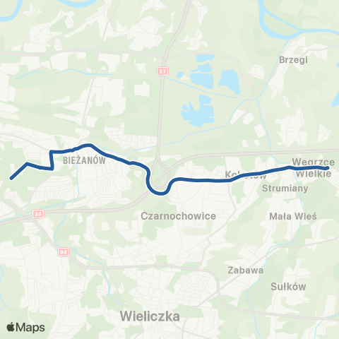 ZTP Kraków Nowy Bieżanów Południe ↔ Węgrzce Wielkie Pętla map
