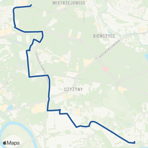 ZTP Kraków Czyżyny Dworzec ↔ Siwka map