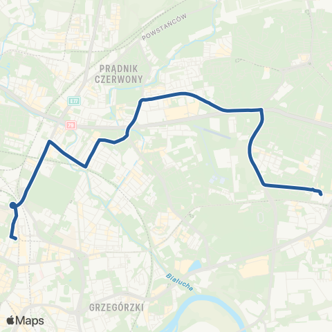 ZTP Kraków Czyżyny Dworzec ↔ Dworzec Główny Zachód map
