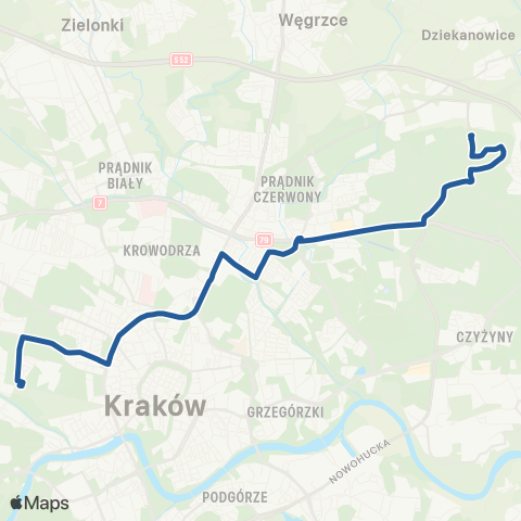 ZTP Kraków Cichy Kącik ↔ Os. Piastów map