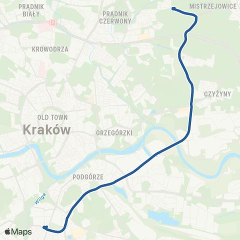 ZTP Kraków Mistrzejowice ↔ Łagiewniki map