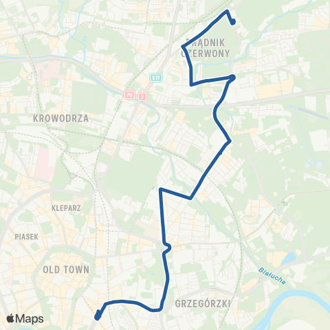 ZTP Kraków Starowiślna ↔ Prądnik Czerwony P+R map