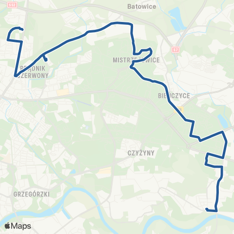 ZTP Kraków Górka Narodowa P+R ↔ Lesisko map