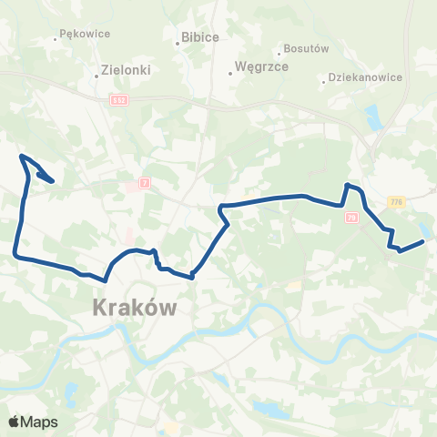ZTP Kraków Chełmońskiego Pętla ↔ Zalew Nowohucki map