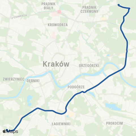 ZTP Kraków Mistrzejowice ↔ Czerwone Maki P+R map